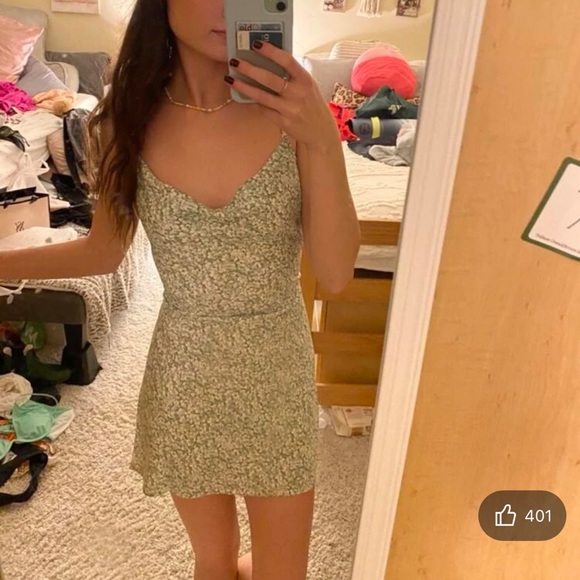 SHEIN VCAY Ditsy Floral Draped Belted Cami Dress green flowers cute feminine sm - Picture 8 of 16